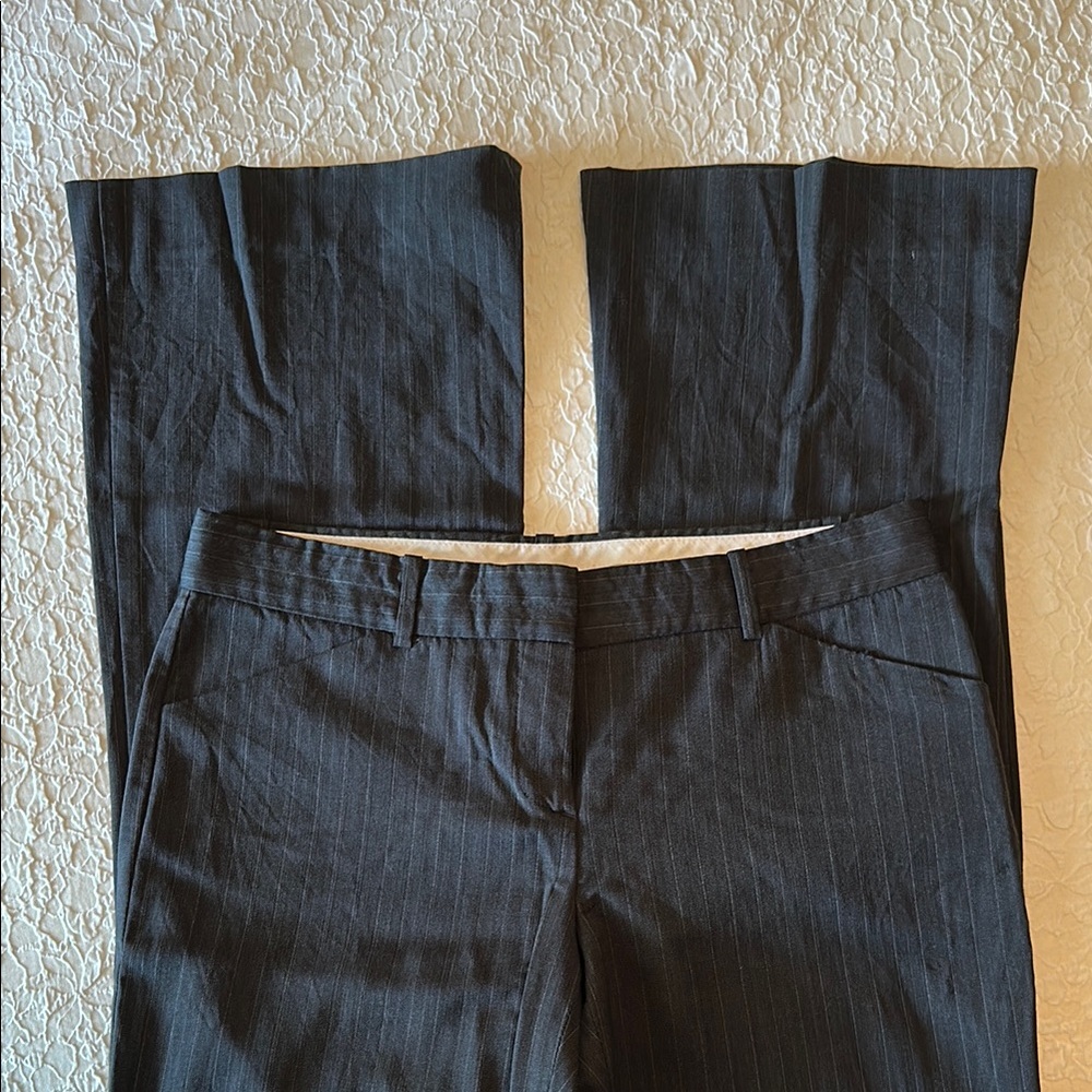 Theory Dark Grey and White Pinstripe Pants